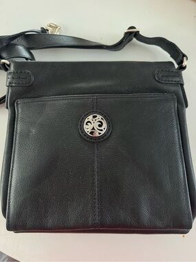 Brighton Black Leather Crossbody with Silver Medallion